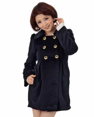 Sales Japan Liz Lisa Indigo Double Breasted Woolen Coat Wool Blended Thick Lace Over Coats