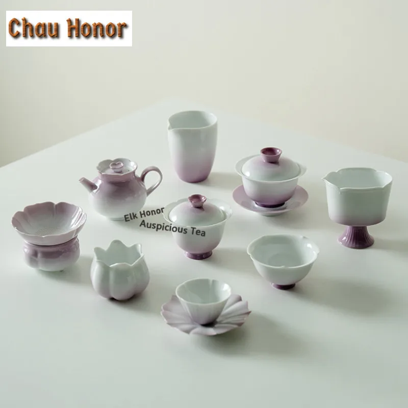 130ml Gradient Purple Ceramic Tea Pitcher Divide Tea Cha Hai Dispenser Justice Cup Coffee Fair Mug Teaset Ornaments Accessories