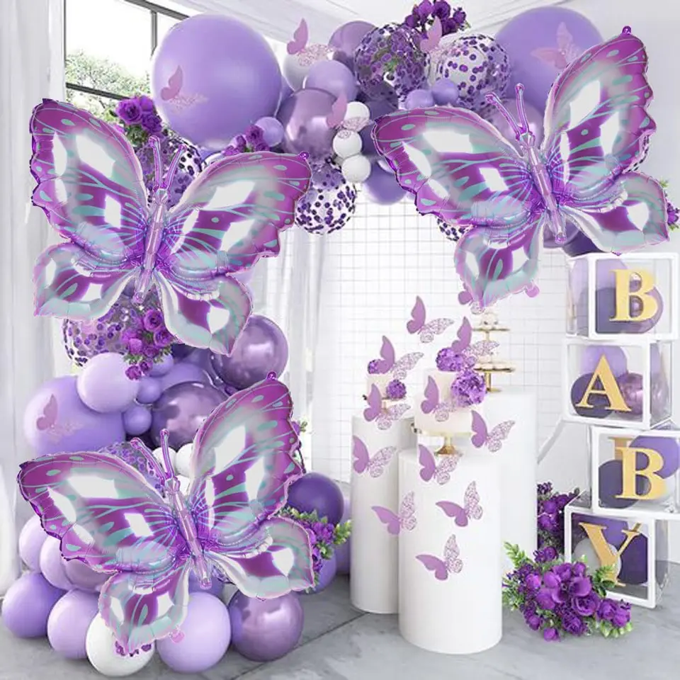 Palloncini Per Compleanno Ragazza 4 Anni - Set 17 Pezzi Con Farfalle Sfumate Rosa E Numero 4 Gigante In Mylar - 3