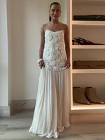 Elegant 3D Flower Long Dress Women Fashion Patchwork Pleated Female Sling Party Dresses 2025 Backless Maxi Lady Evening Robe 1
