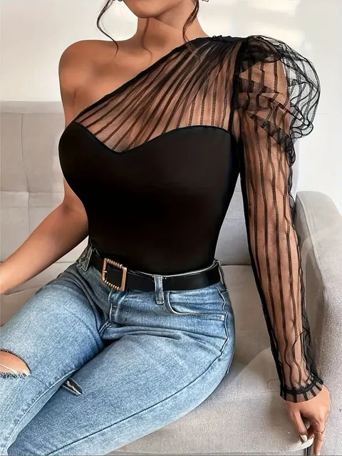 Melody Mesh Stitching Long Sleeve Top 4