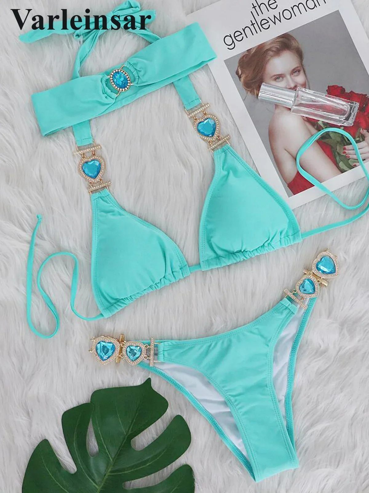 Diamond Rhinestone Bikini  Female Swimsuit Women Swimwear Two-pieces Bikini set With Hairbands Bather Bathing Suit Swim V3047G