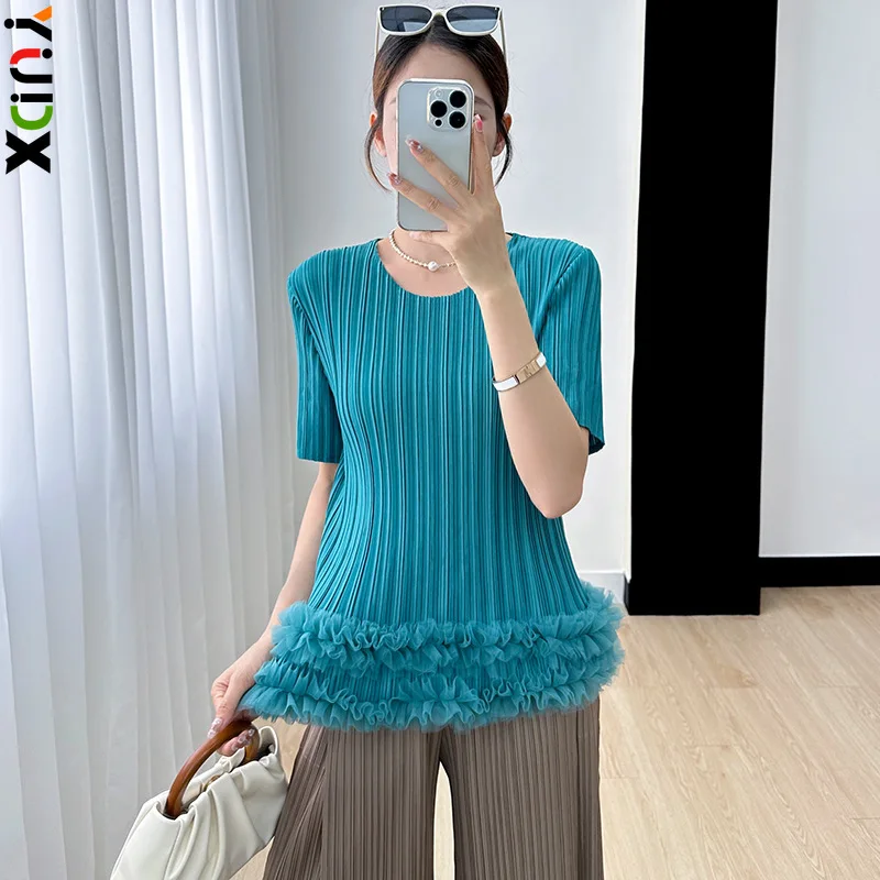 

YUDX Miyake High-end Gentle and Fashionable Tops for Women Slimming 2024 New Summer Fashion Versatile Pleated T-shirts for Women