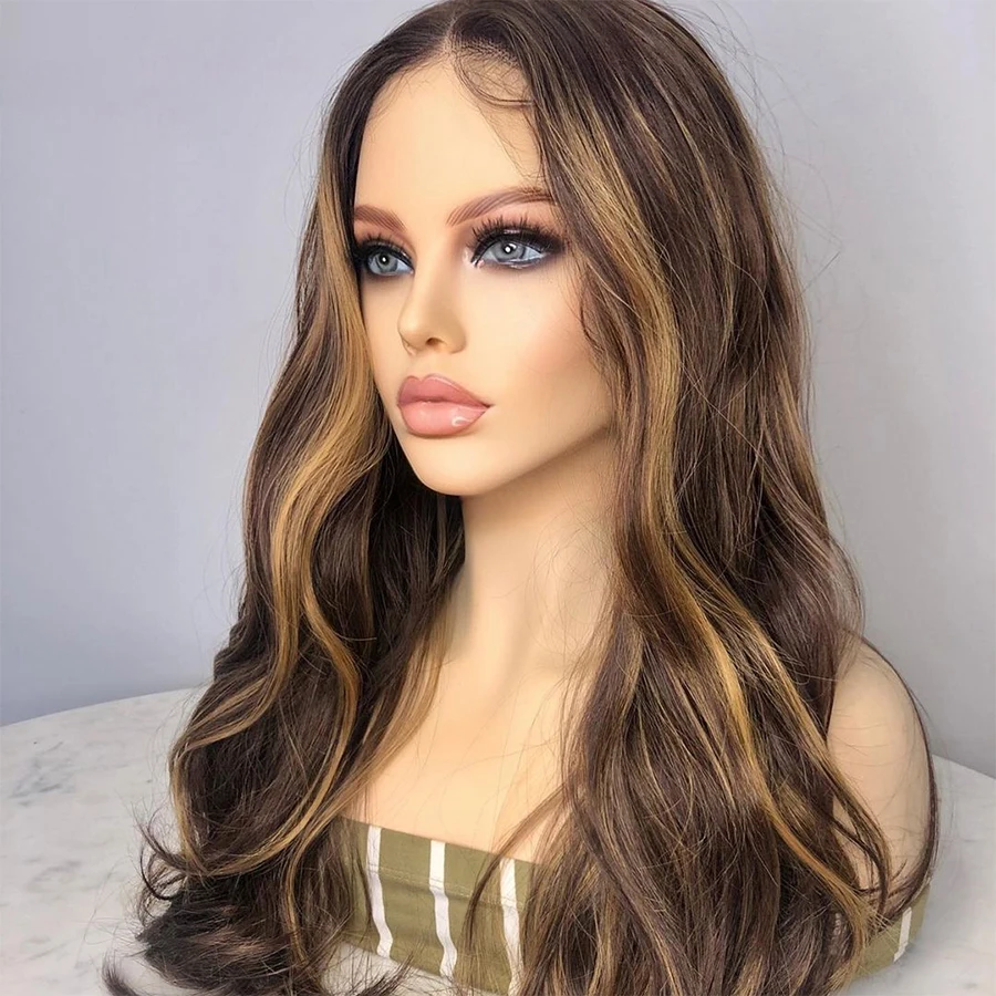 Highligt Blonde Body Wave 28'' 5x5 Silk Base Glueless Soft Jewish Human Hair Wig With Baby Hair HD Lace European Preplucked human hair wig