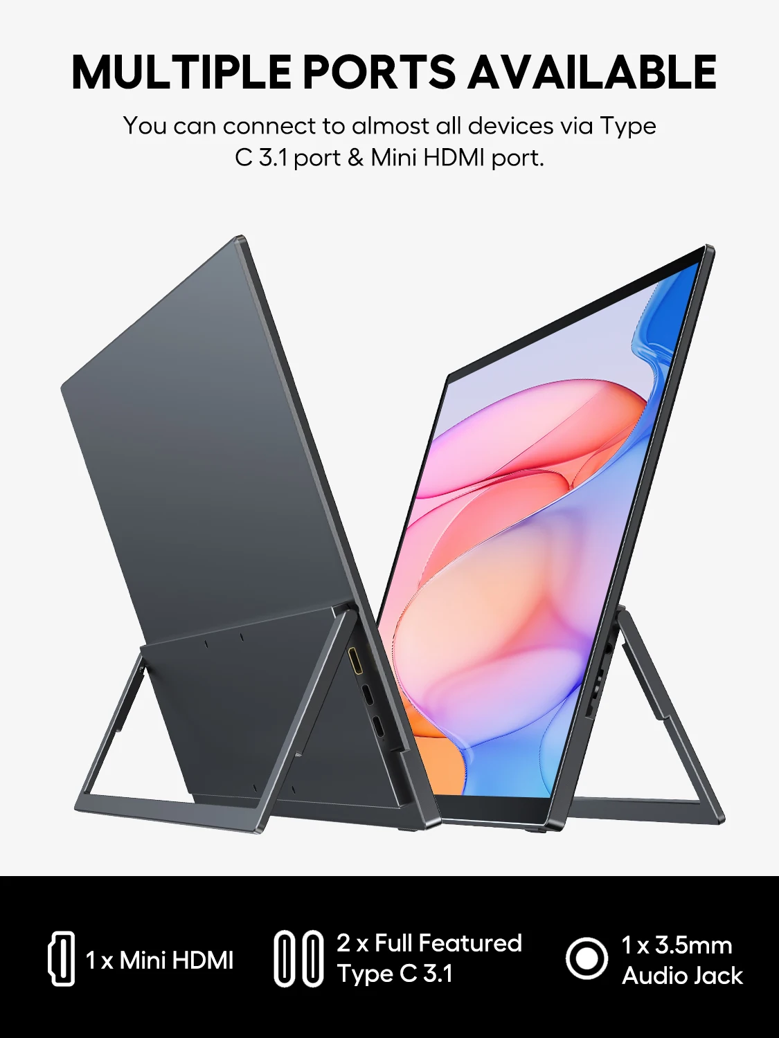 UPERFECT 18.5 터치 스크린 휴대용 모니터 120Hz 컴퓨터 게임 디스플레이 유형 C HDMI 홀더 스탠드 노트북 전화 Xbox PS4 PS5 스위치