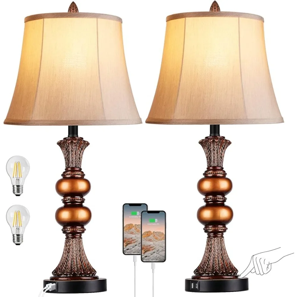 

Set of 2 Touch Control Traditional Table Lamp, 27"H Bedside Lamps, 3-Way Dimmable Bronze Finish Large Nightstand Lamps