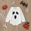 Long Sleeve Baby Sweatshirt Romper for Girls Boys Halloween Clothes Pumpkin/Ghost Print Infant Jumpsuit for Newborn Costumes 1