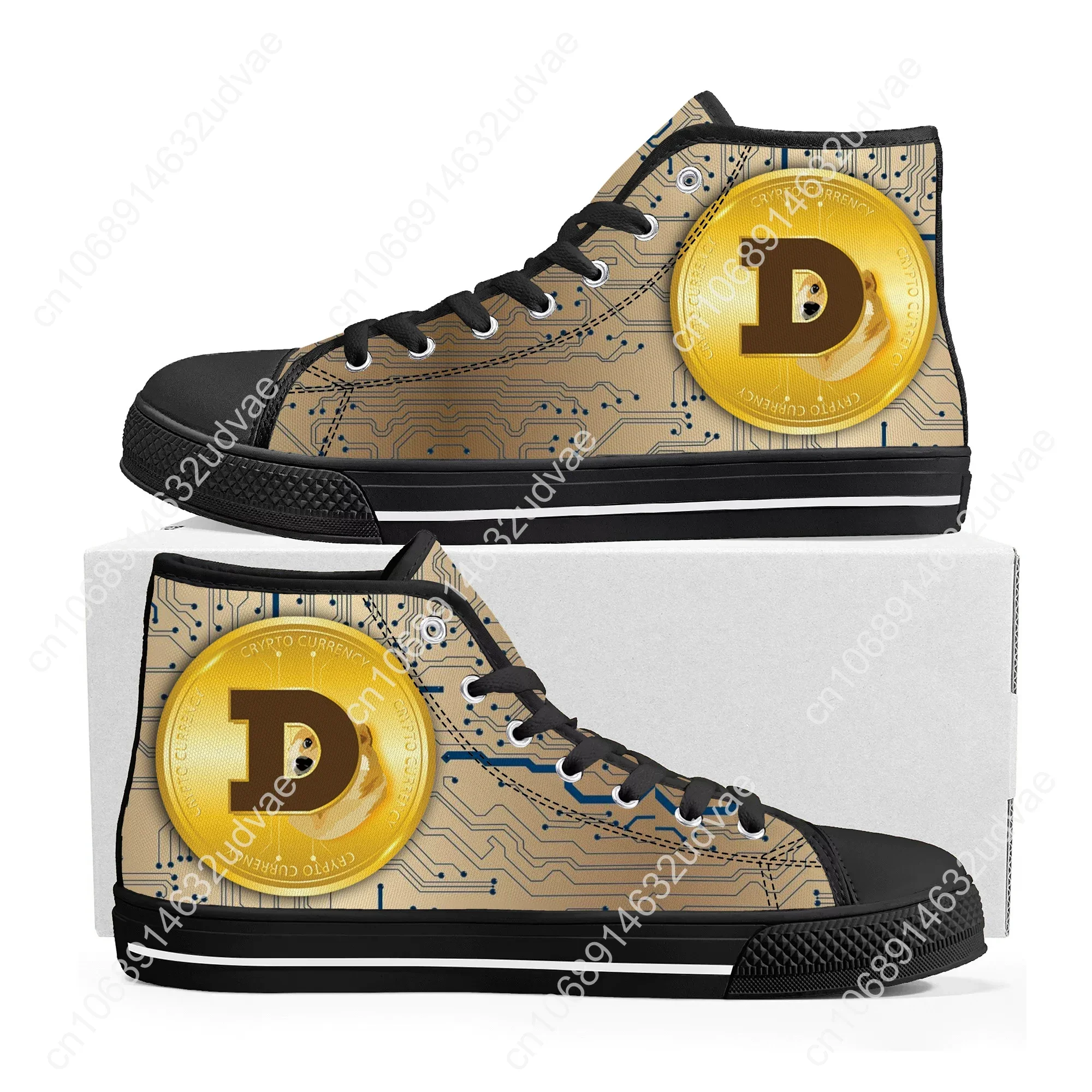 Dogecoin Crypto Currency Dog Coin Miner High Top Sneakers Mens Womens Teenager Canvas Sneaker Casual Couple Shoes Custom Shoe