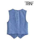 TRAF Women Fashion Front Button Denim Waistcoat Vintage V Neck Sleeveless Female Outerwear Chic Vest Tops 2