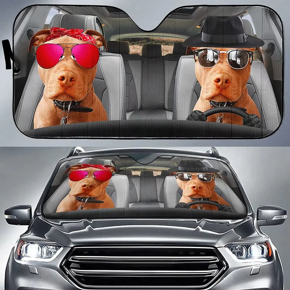 

American Pit Bull Puppy Dog Driving Auto Windshield Sun Shade,Dog Mom Foldable Sun Visor Sunshade for Car Truck SUV to Keep Your
