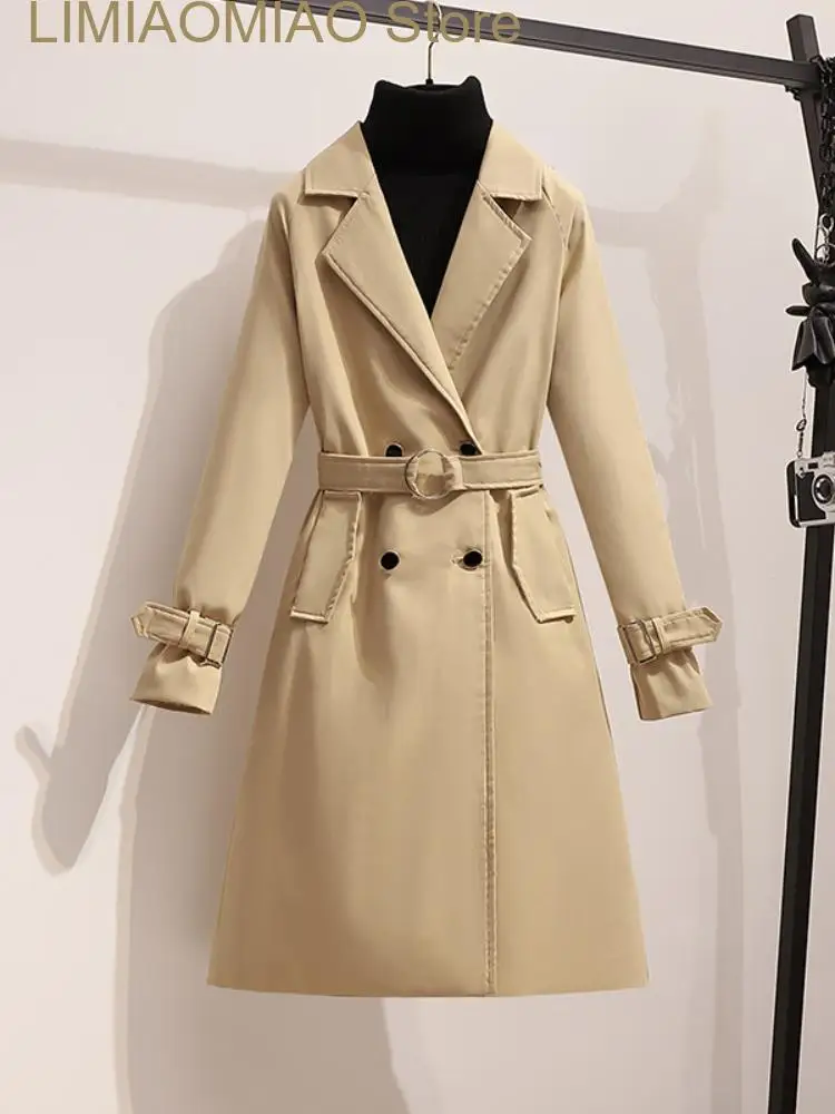 New Coats Woman Winter Fashion Solid Color Lapel Double Row Buckle Belt Long  Trench Coat for Women Jacket Female Clothing Tops