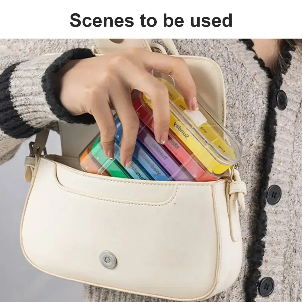 Portable Colorful Transparent Moisture Proof Medicine Box 7 Day One Week 28 Grids Plastic Storage Box for Tablets