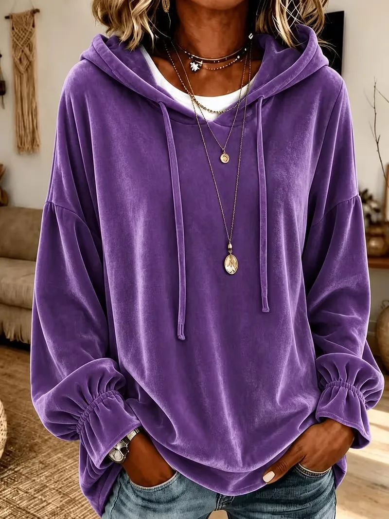 Hooded Hoodie No Pattern Irregular Fit Casual with Hooded Sweatshirt Japanese Korean Casual Regular Length Pullover Women Hoodie