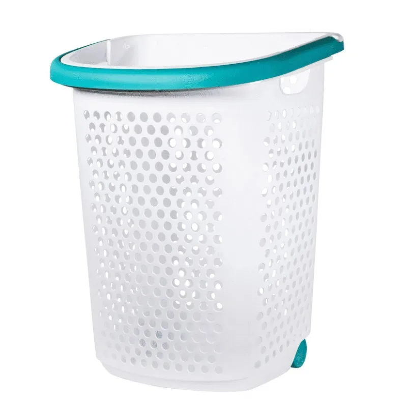 Home Logic 2 Bushel Rolling Plastic Laundry Hamper with Pop-up Handle, White, 2 Pack 2