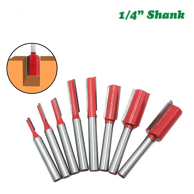 

1pc 1/4" Shank 6.35mm Blade Double Flutes Straight Bit Woodworking Cutter Tool Carving Trimming Router Bit