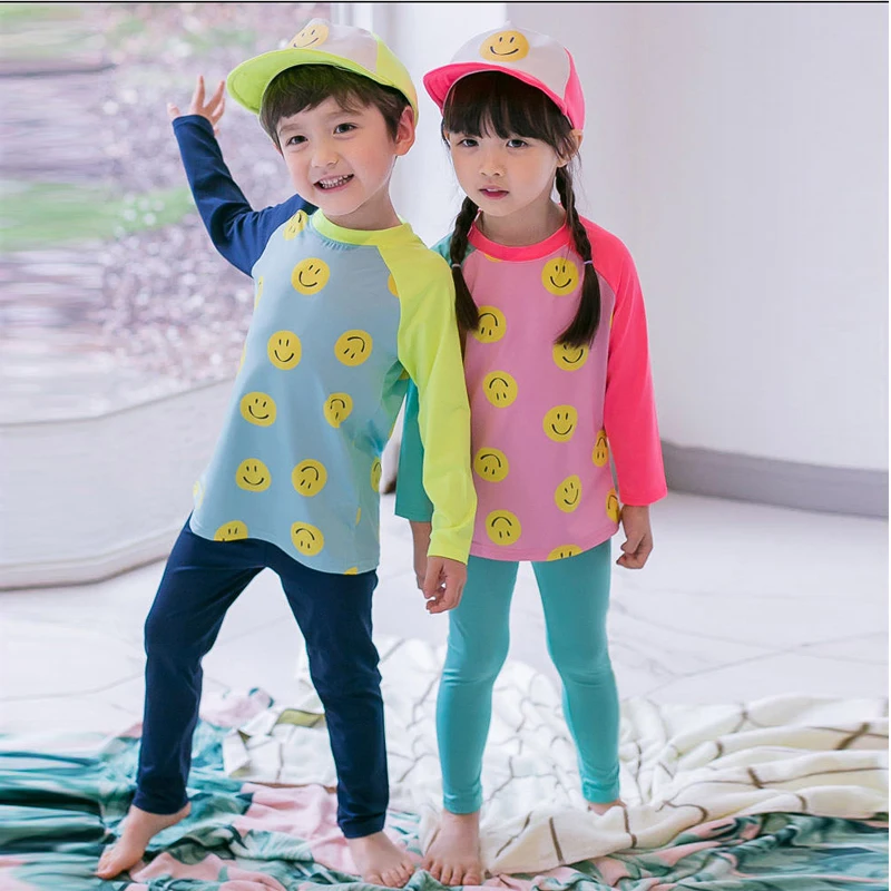 Kids split swimsuit girls long sleeves long pants quick drying breathable sun protection boy baby beach spa swimsuit