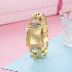 Luxury Women's Elegant Metal Strap Square Quartz Wristwatch (Gold)