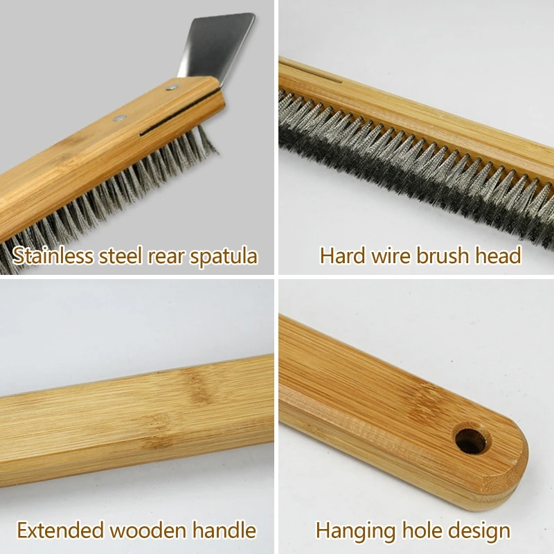 Stainless Wire Pizza Stone Cleaning Brush with Scraper, Barbecue Cleaning Tool
