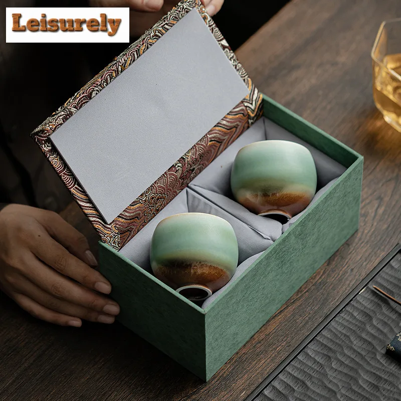 125ML Aurora Kiln Change Red Blue Glaze Teacup Creative Tea Bowl Coffee Mug Meditation Cup Jianzhan Master Cups Chinese Tea Set