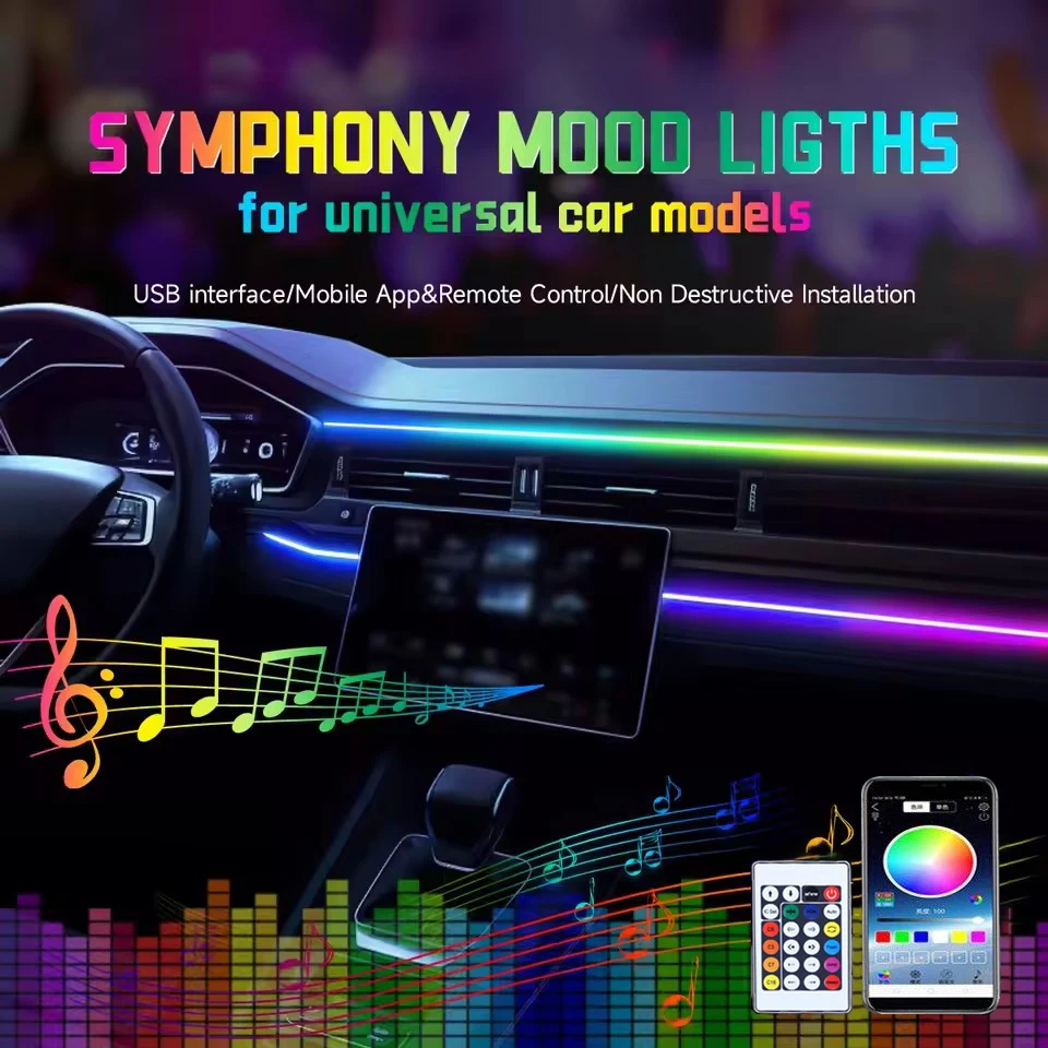 รูปสินค้า ไฟ LED ตกแต่งรถยนต์ 64 สี RGB ควบคุมผ่านแอปและรีโมท