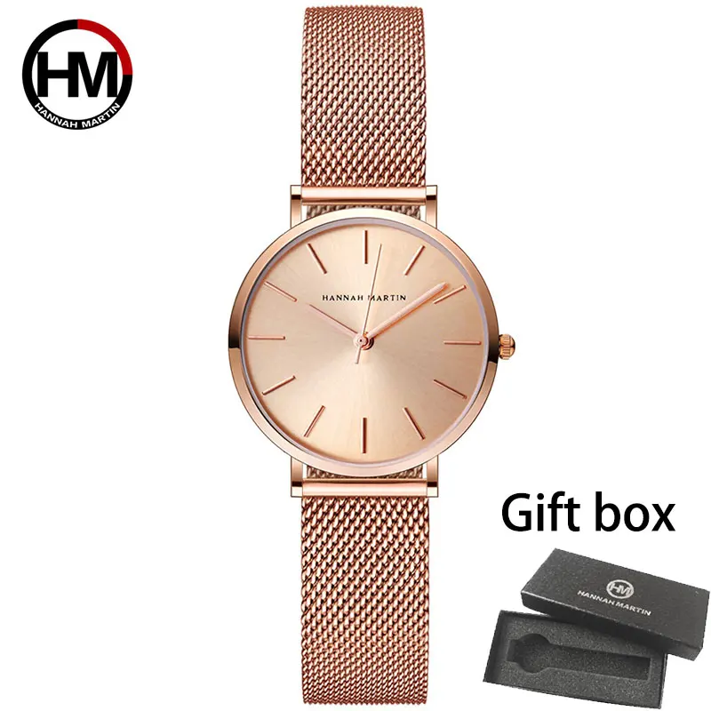 

Hannah Martin High Quality Stainless Steel Band Japan Quartz Movement Waterproof Women Full Rose Gold Ladies Luxury Wrist Watch