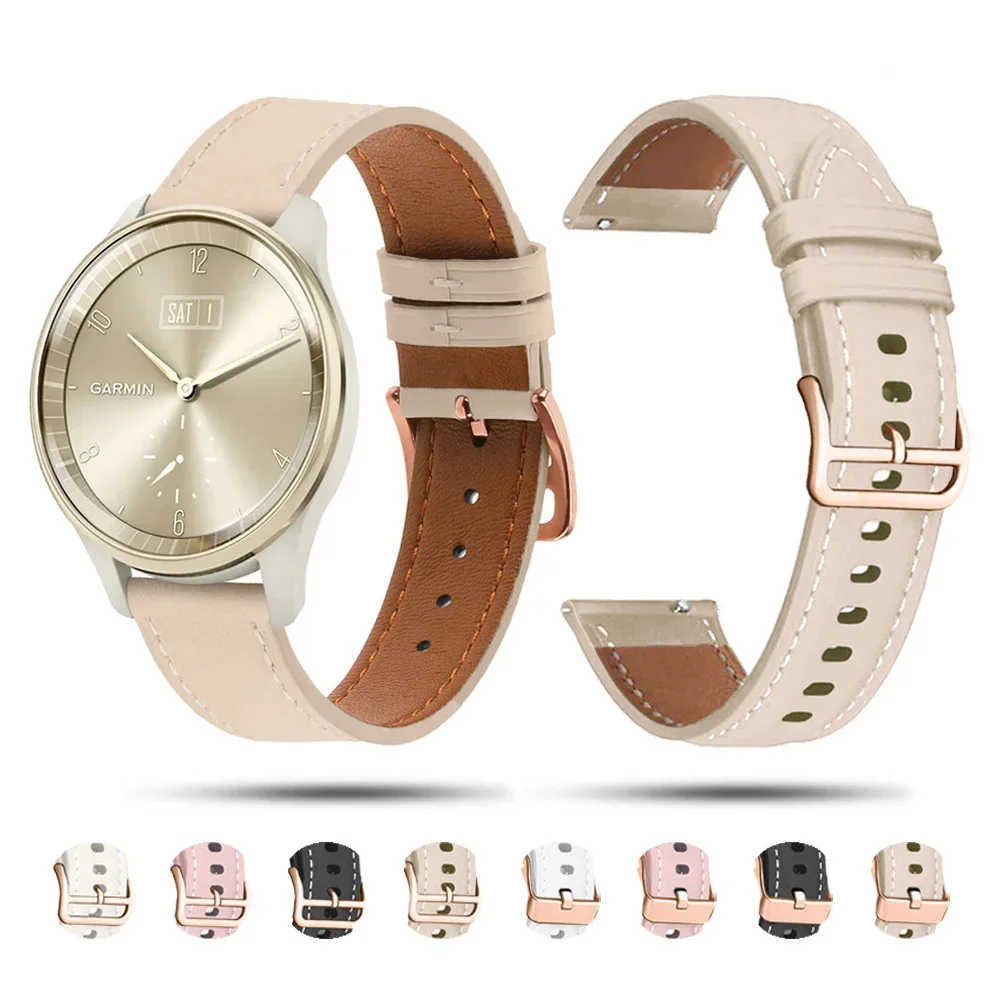 Garmin Vivomove 스타일 가죽 시계 스트랩, HR Vivoactive 5 3 Venu Sq 2 Music Plus Forerunner645 스마트워치 팔찌 밴드, 20mm