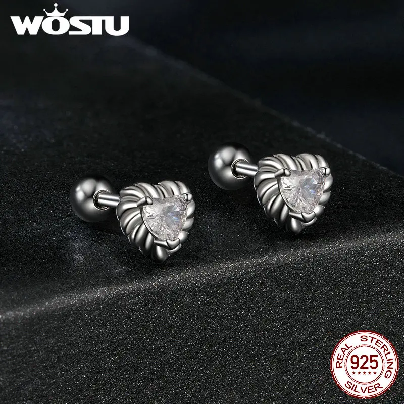 WOSTU 심플 모이사나이트 스타 하트 라운드 스터드 귀걸이, , 다이아몬드 컷 스레드 이어 스터드, 고급 주얼리 선물