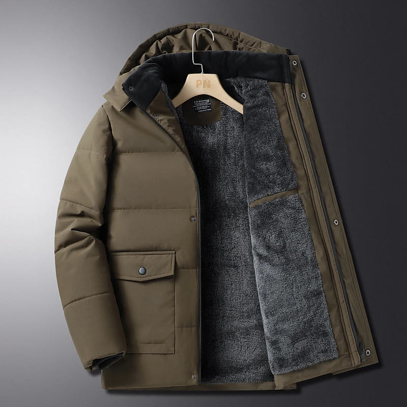 DIUJZEO Parkas Outdoor Windbreaker Winter Jacket Cotton Padded Men Thick Warm Male Parkas Quality Cashmere Liner Hat Detachable