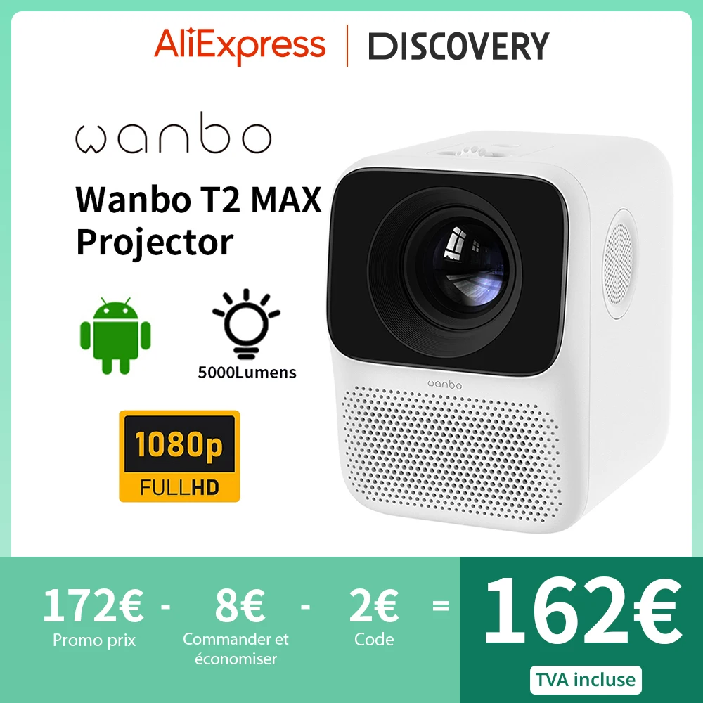 Wanbo Mini Projecteur Portable Led T2 Max, Version Globale, 1080p