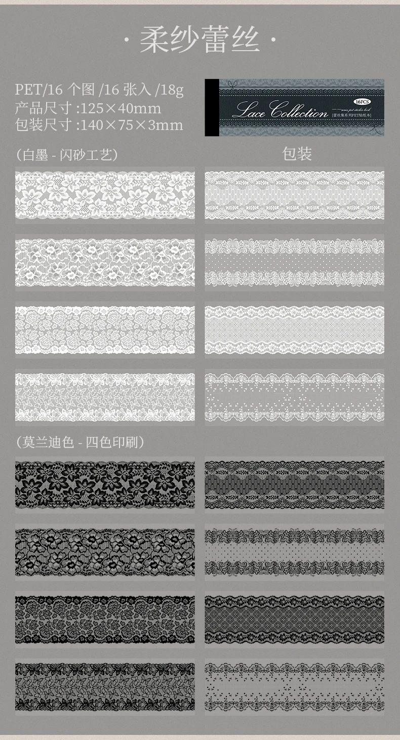 16 Stück Retro Floral White Lace Sticker Buch Handkonto DIY Dekoration Scrapbooking Fotoalbum Handwerk, Junk Journal Supplies – Detail 18