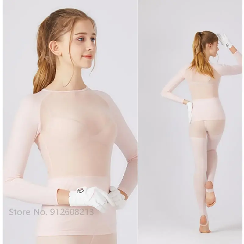 Swan Love Golf Breathable Tops Ladies Summer Ice Silk Sun Protection Golf Shirt Women Skinny Leggings Slim Stocking Sports Pants