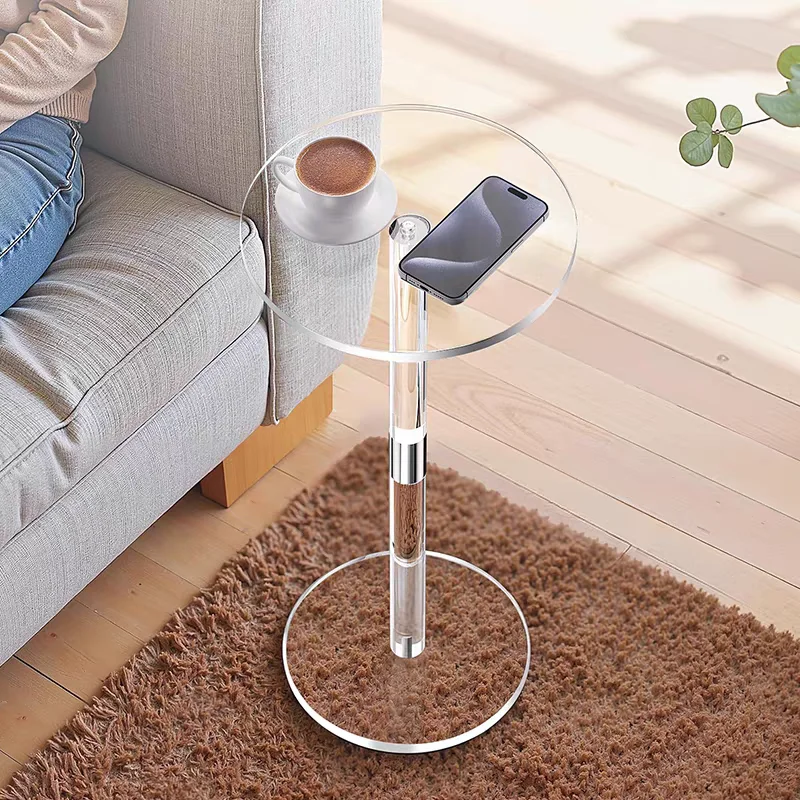 clear Acrylic Drink Table for Small Spaces 10" L x 10" W x 21.3" H Drink Side End Table for Living Room Round Easy Assembly