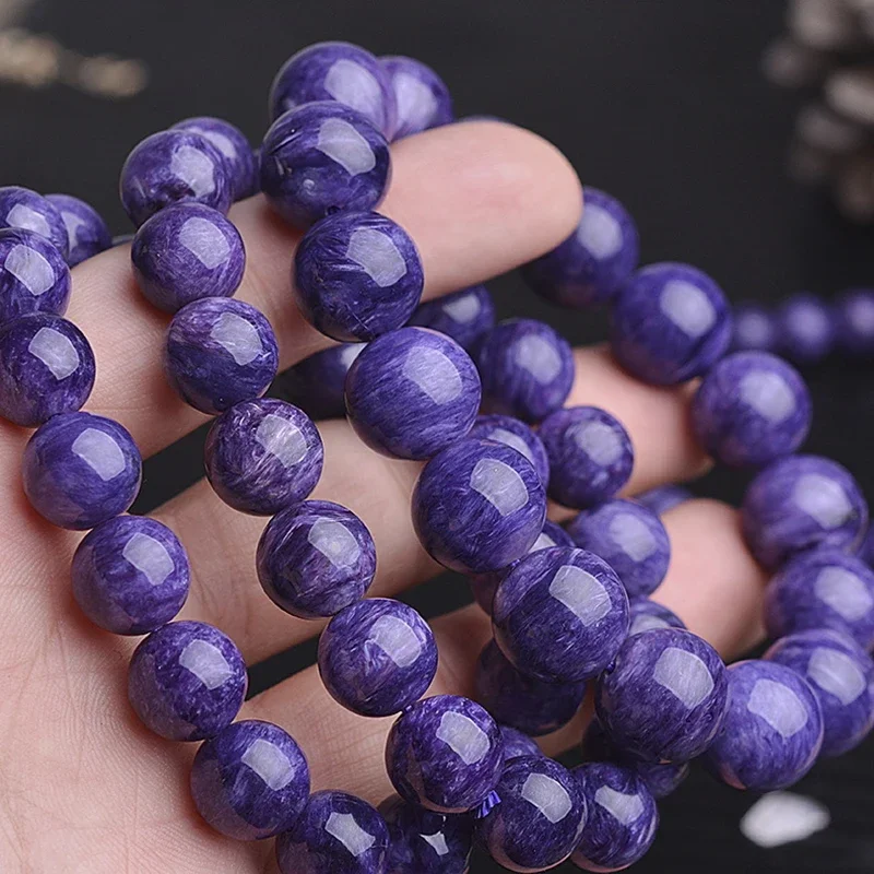 Natural Polished Charoite Beads Bracelets Purple Dragon Crystal Amethyst Reiki Healing Stone DIY Fashion Elastic Rope Jewelry