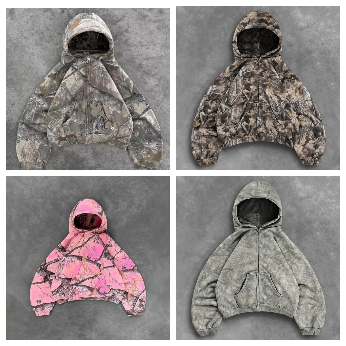 Men Camo Hoodie Y2K Retro Zip Up Hoodie Men Camouflage Pattern Zipper Sweatshirt High Street Hip Hop Streetwear Oversized Unisex Camo Hoodie