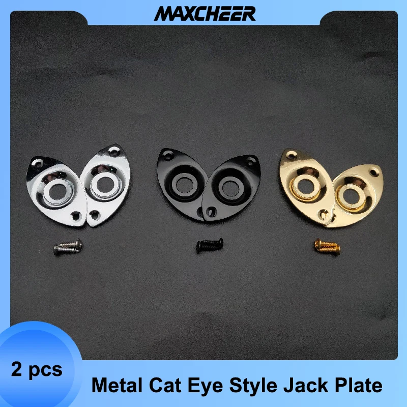 2Pcs Metal Cat Eye Style Electric Bass Guitar Jack Socket Plates Black Gold Chrome Color