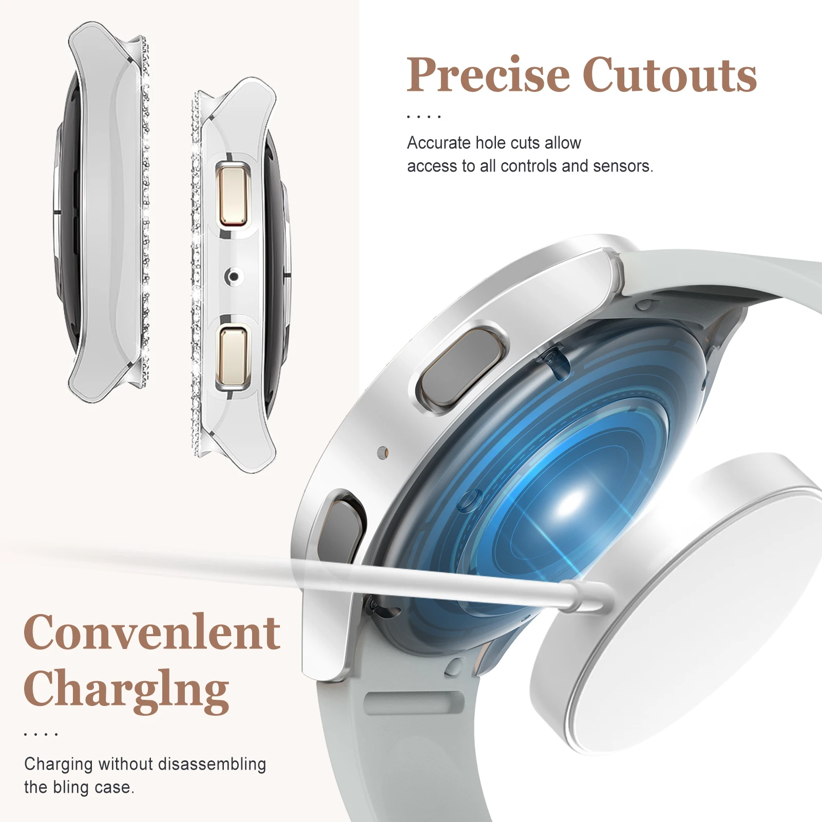 Premium All-Around Bumper Case with Screen Protector for Smartwatch - Crystal Clear Diamond Glass Design