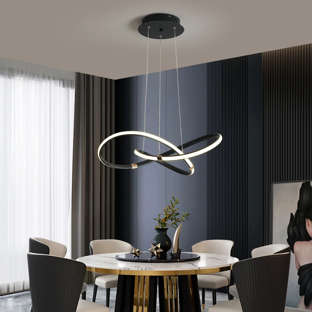 Pendant LED Chandelier Lamp Modern Dia540mm AC110-240V Hanging Chandelier Lights for Dinning Bed room Kitchen Alexa Google Home