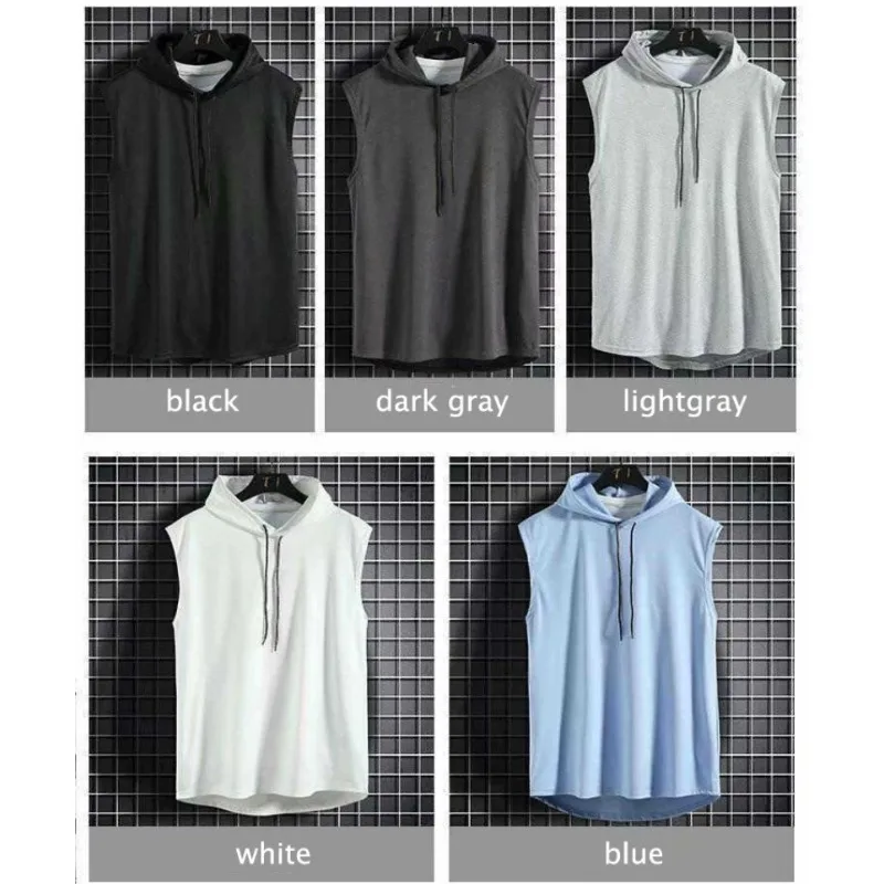 M-3XL Men's Tank Tops Vest Sleeveless Tees Hooded 5