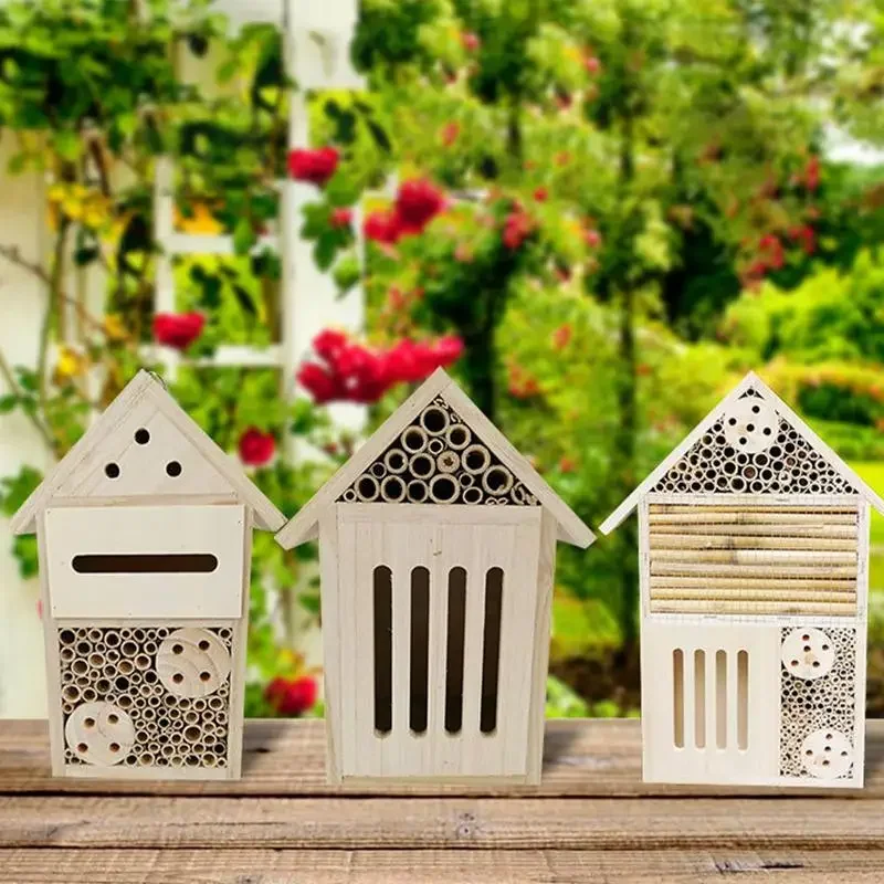 Mason Bee House Empty Natural Wooden Mason Bee Box and Butterfly Hotel Outdoor Garden Box Durable and Stylish Garden