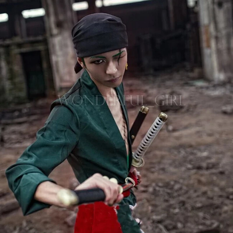 Roronoa Zoro Cosplay Kostüm Grün Uniform Outfit Halloween Erwachsene Karneval S-XL 8
