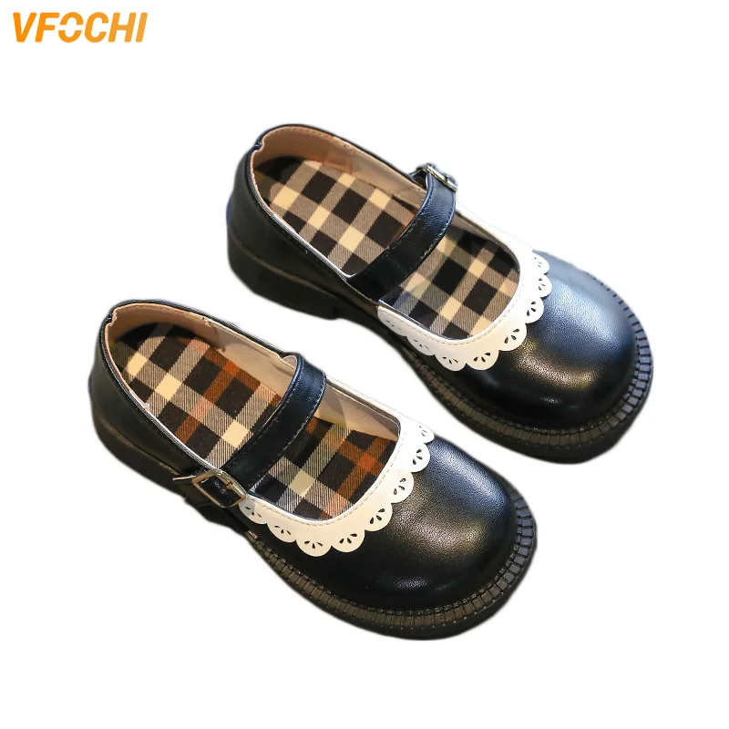 

VFOCHI 2022 Girls Leather Shoes Kids Low Heeled Girls Wedding Shoes Children Princesss Shoes Teenager Girls Dancing Party Shoes