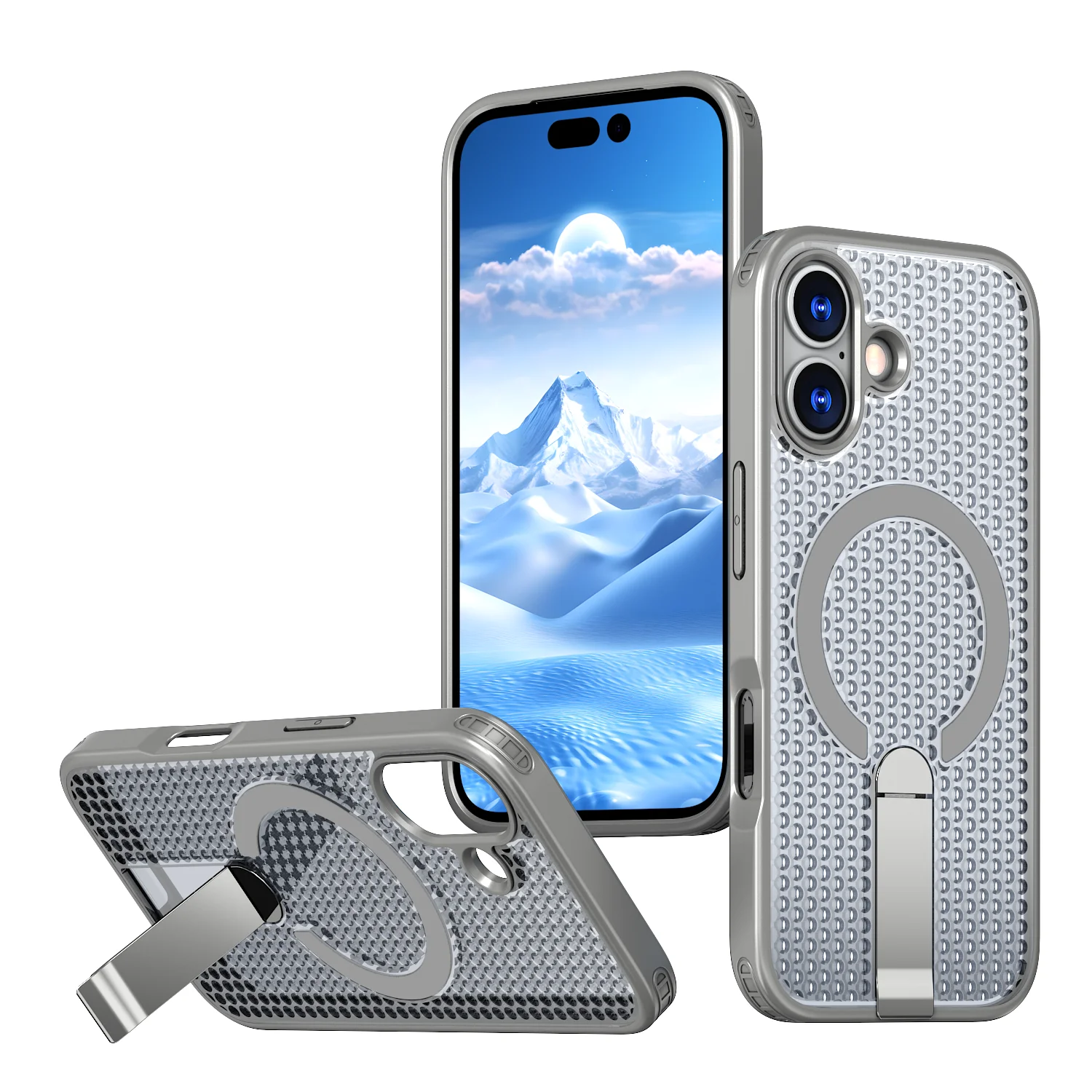 Breathable Mesh Magnetic Heat Dissipation Phone Case with Foldable Bracket