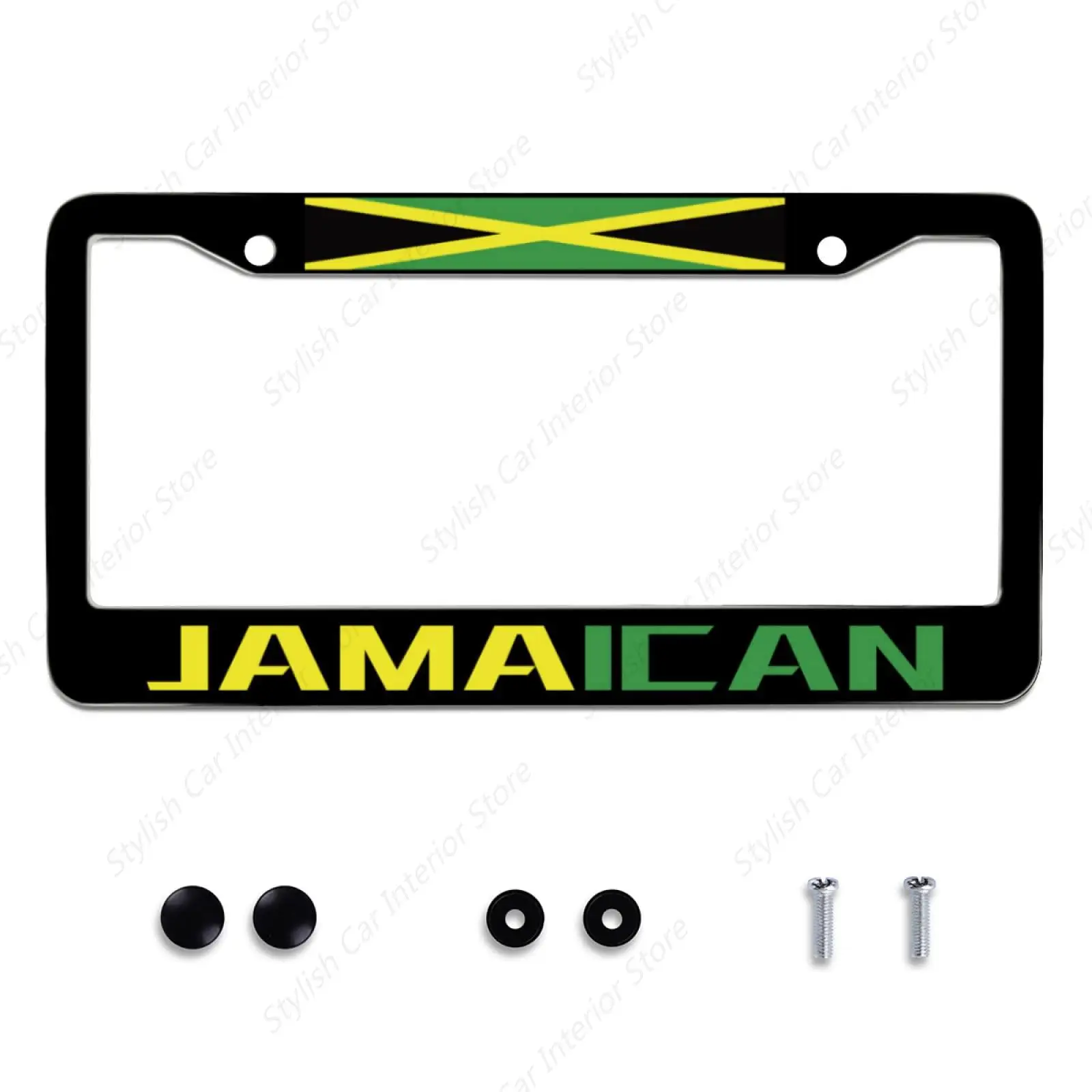 OFloral Jamaican Flag License Plate Frame - Aluminum Alloy, Yellow & Green, US Standard Size (12.4x6.4")