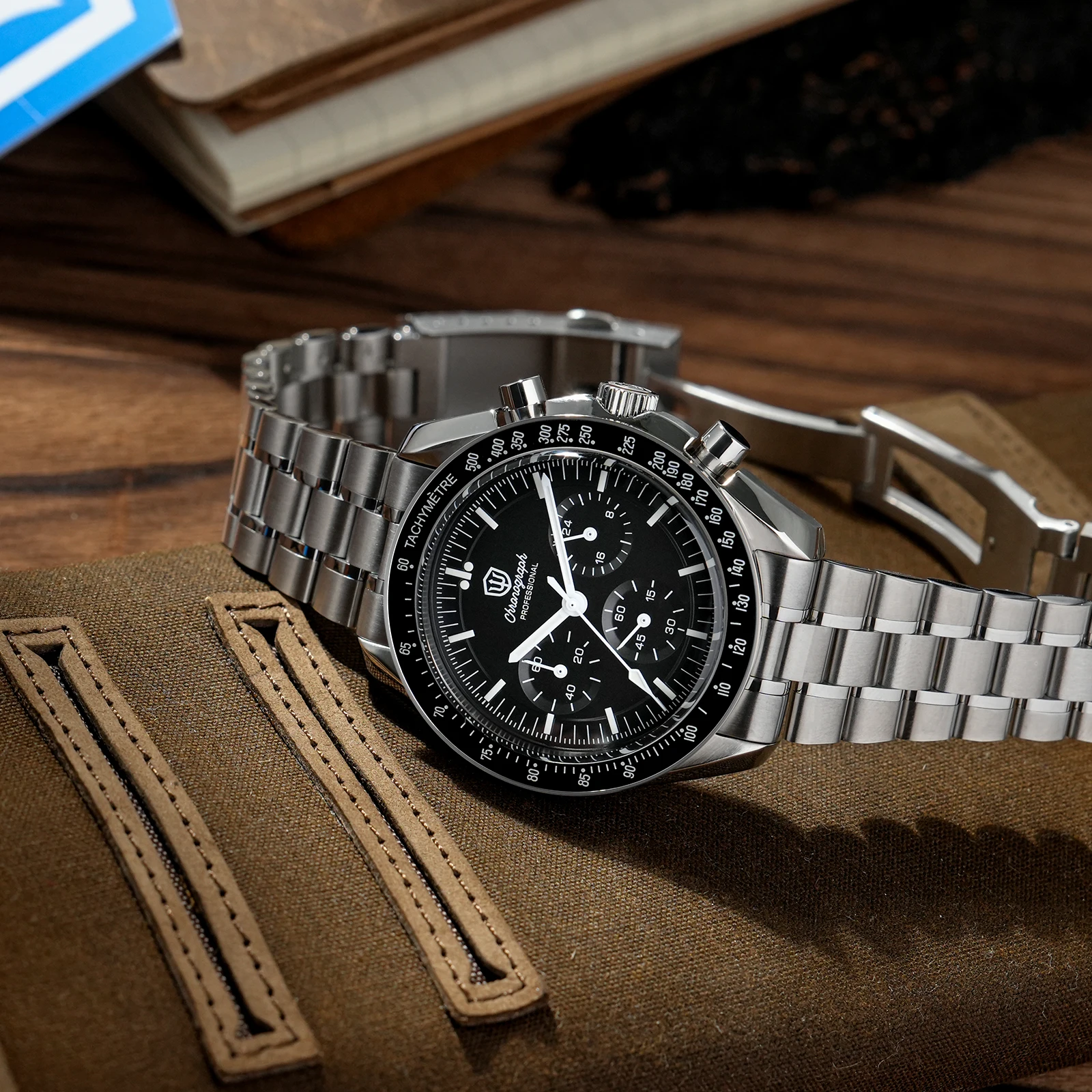 watchdives Reloj Cronógrafo de Cuarzo WD16500 para Hombre, Relojes de Pulsera con Movimiento Japonés VK63, Cristal de Zafiro de 39mm, Resistente al Agua hasta 100m Deportivo