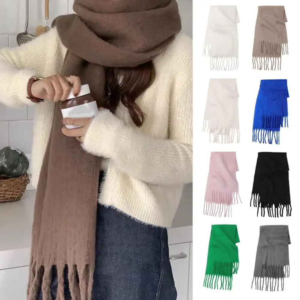 

Women Scarf Cozy Twisted Tassel Winter Scarf for Women Thick Warm Soft Neck Protection Windproof Wide Long Shawl Stylish Lady's