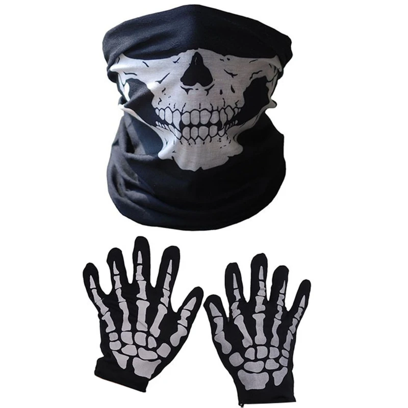 

Halloween Skeleton Gloves and Skull Face Mask Set School Evening Party Supplies N7YF