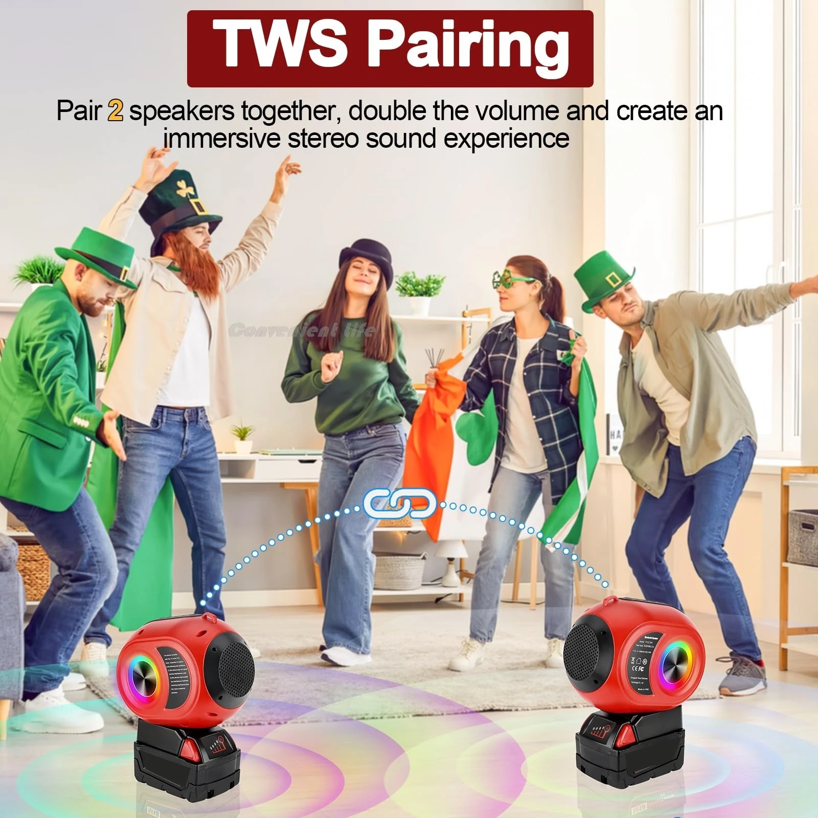 Wireless Bluetooth Speaker Compatible with Milwaukee 18V Battery TWS Paring BT5.