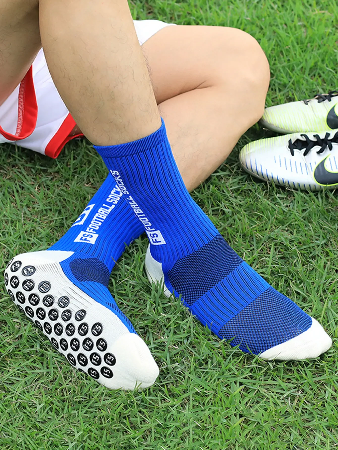 4 pairs FS and TC mid tube glued football socks for sports training and competition non slip breathable socks