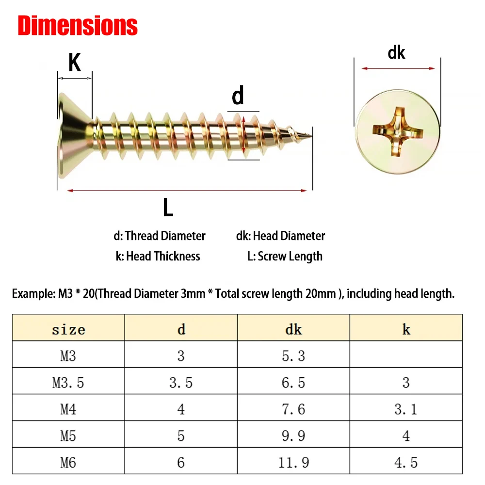 Zinc Cross Countersunk Phillips Flat Head Fiberboard Screws M3 M3.5 M4 M5 M6 Drywall Self Tapping Chipboard Wood Screws