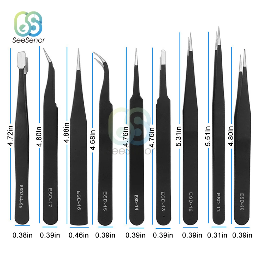 9 in 1 Tweezers Kit Anti Static Stainless Steel Forceps Hand Tools Set for Electronics Mobile Phone Repair BGA Work Tools precision tweezers tweezer tool esd anti static tweezers phone repair tweezers